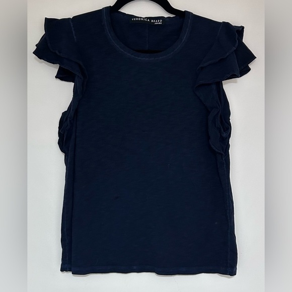 Veronica Beard Blue Akeela Ruffle Sleeve Top Blouse Size Medium - Picture 5 of 11